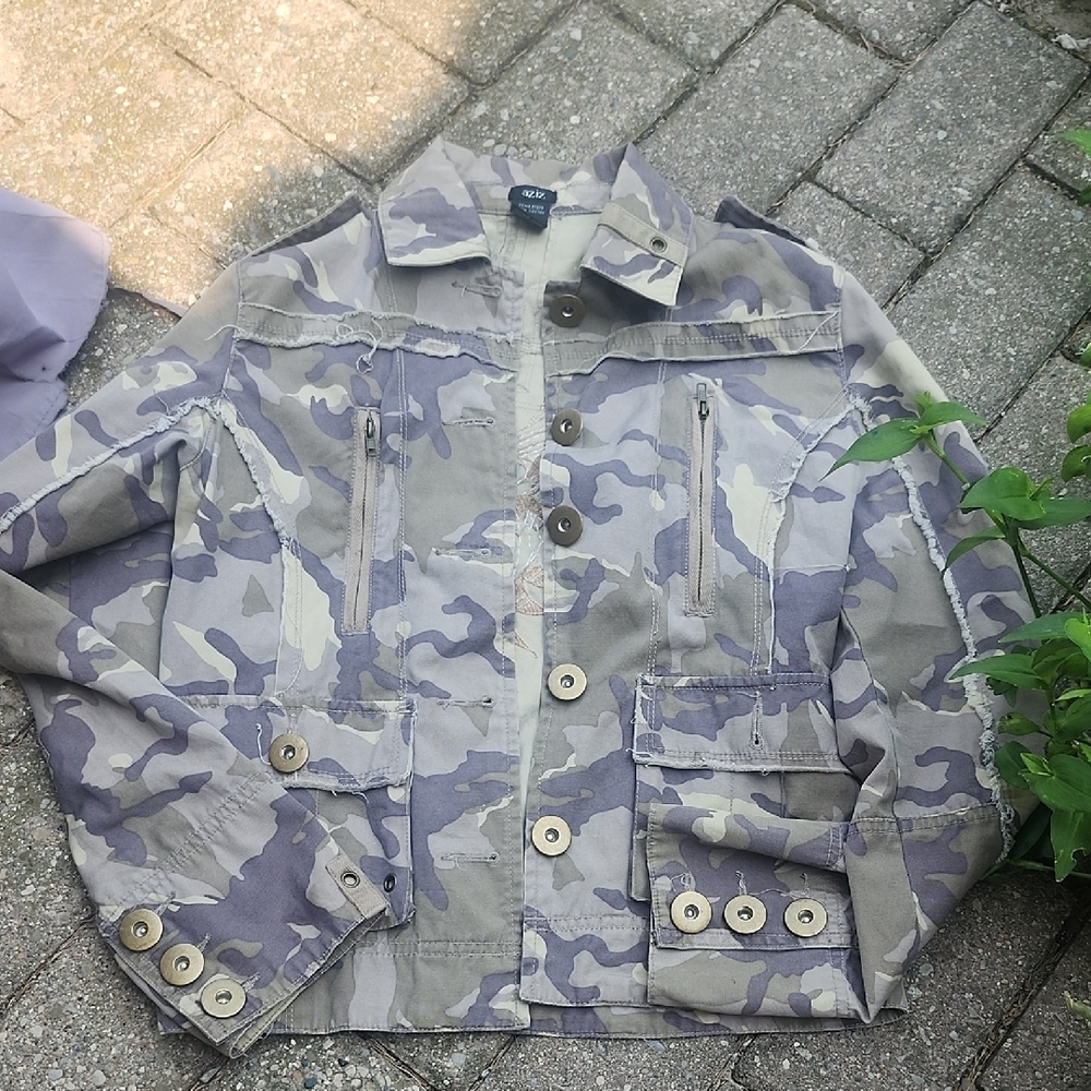 Aziz Button Up Camo Jacket With Metal Detailing